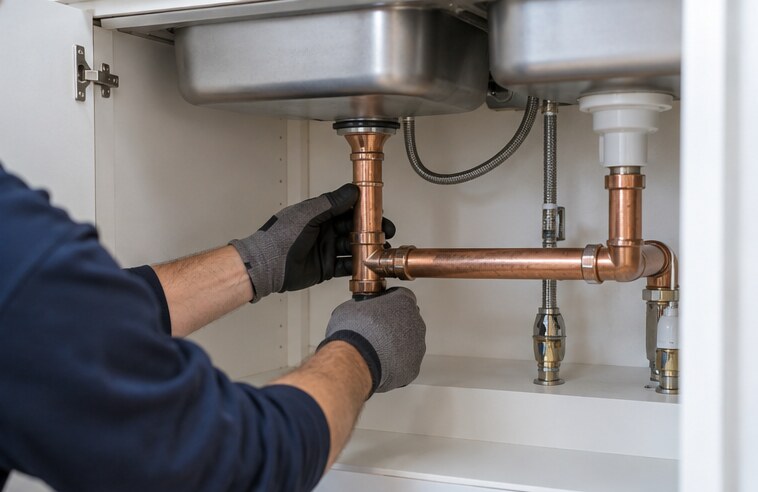 Residential water supply piping beneath a sink